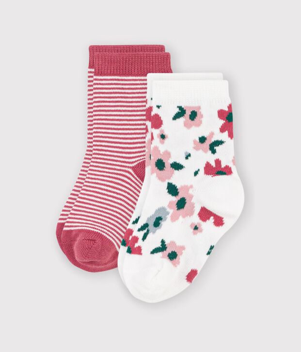 2 paia di calzini in cotone con stampa a righe e stampa a fiori neonata multicolore