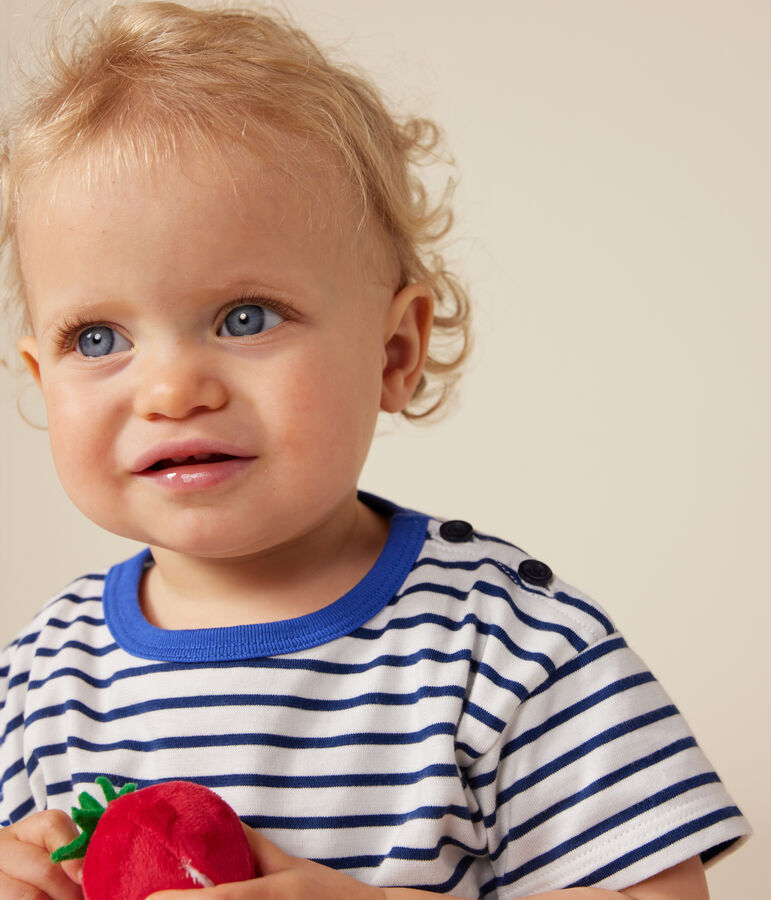 T-shirt a maniche corte in jersey sottile neonato bianco/blu