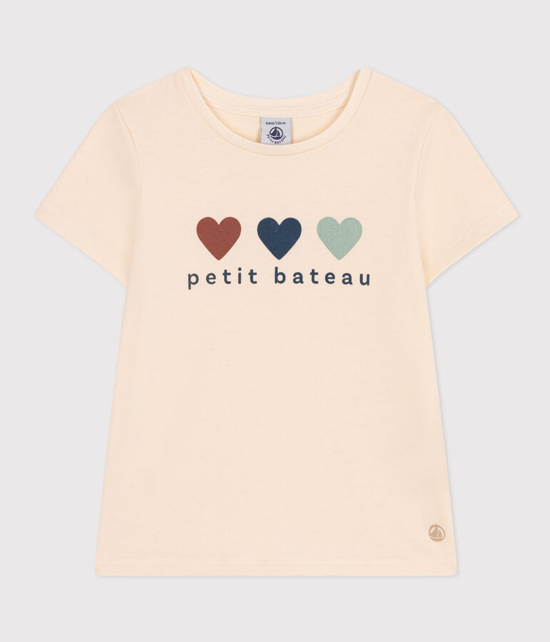 T-shirt in jersey leggero bambina ecru/blu