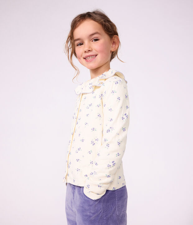 Cardigan in cotone a fiori bambina ecru/multicolore