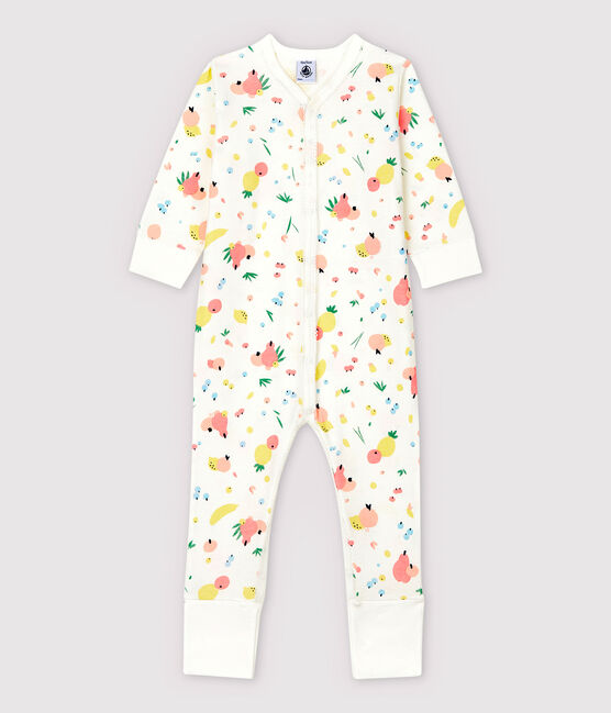 Tutina con piedi staccabili bebè femmina in cotone bianco MARSHMALLOW/bianco MULTICO