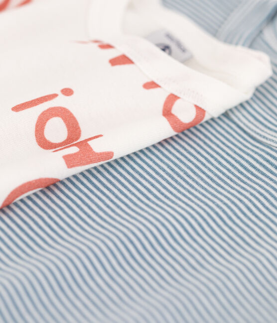 Confezione da 2 t-shirt di cotone a maniche corte bimbo, con fantasia millerighe variante 1