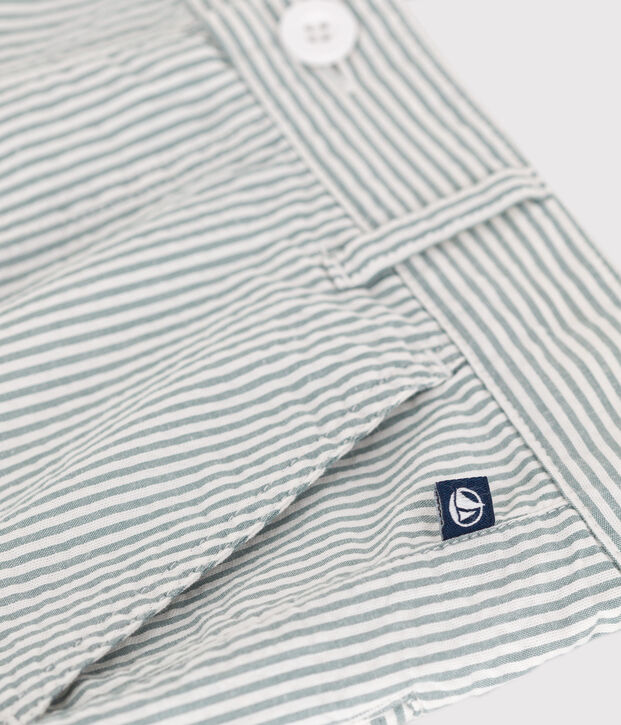 Bermuda in cotone a righe bambino bianco/verde