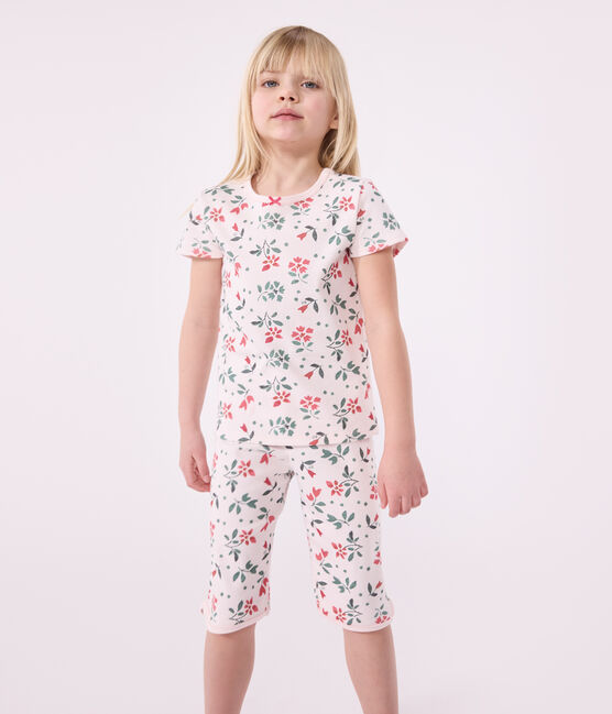 Pigiama capri in cotone a fiori bambina rosa FLEUR/bianco MULTICO
