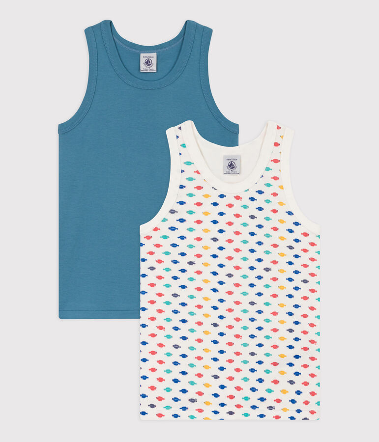 Confezione da 2 canottiere bambino in cotone con animali marini multicolore