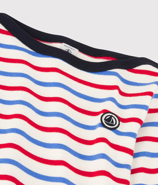 Marinière bambina/bambino in cotone bianco MARSHMALLOW/rosso BRASIER/blu PEPS