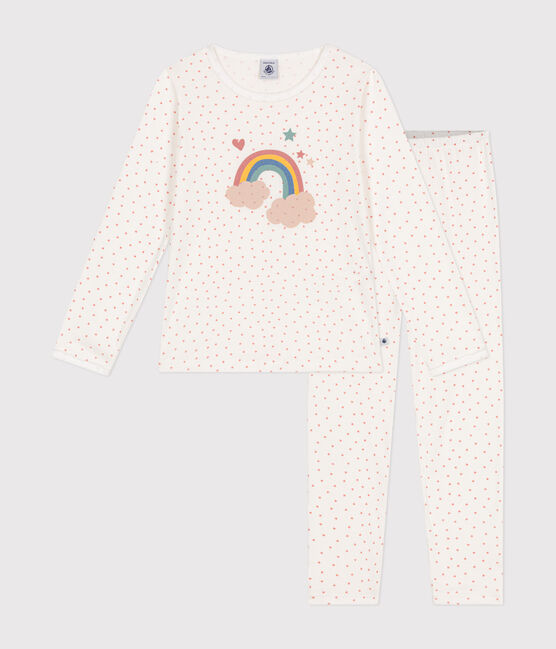 Pigiama in cotone con cuoricini stampati bambino bianco MARSHMALLOW/ PAPAYE