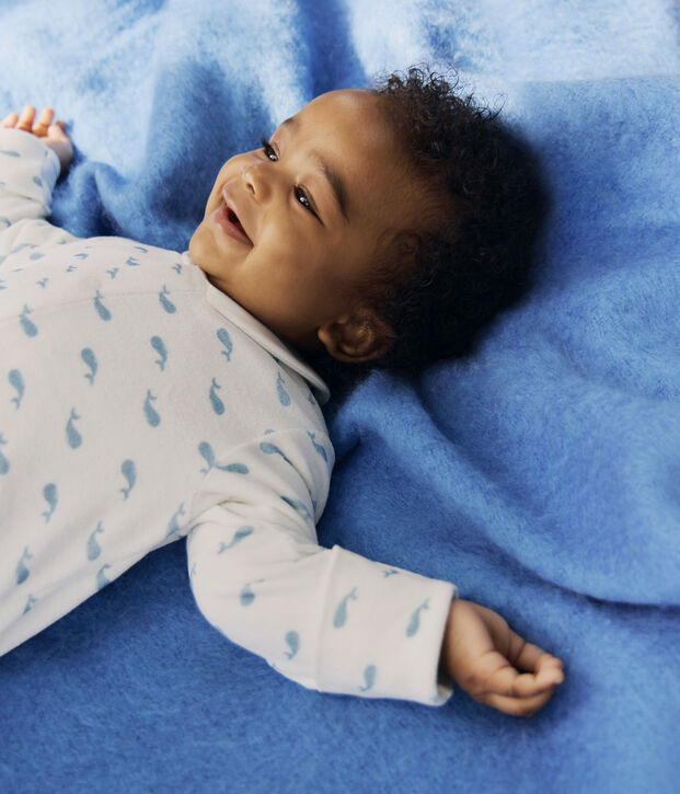 Pigiama in ciniglia con colletto e balene stampate neonato bianco/blu