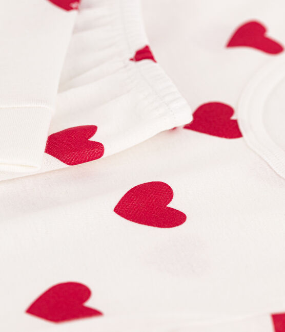 Pigiama aderente con cuori per bimbi, unisex bianco MARSHMALLOW/rosso TERKUIT