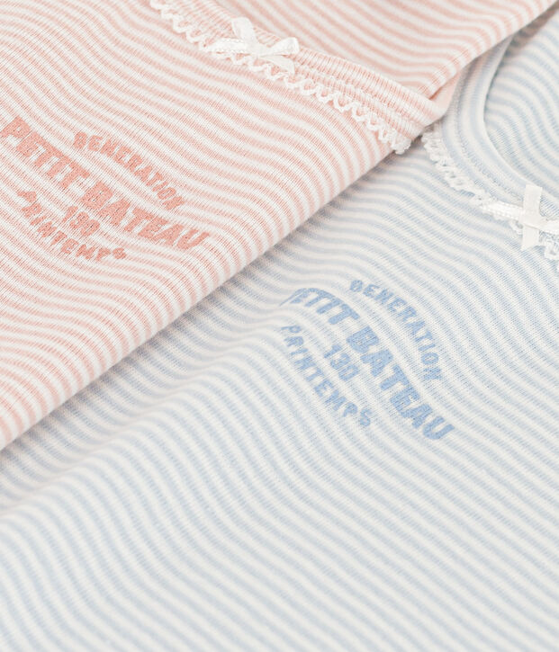 Confezione da 2 t-shirt a maniche corte millerighe in cotone bambina multicolore