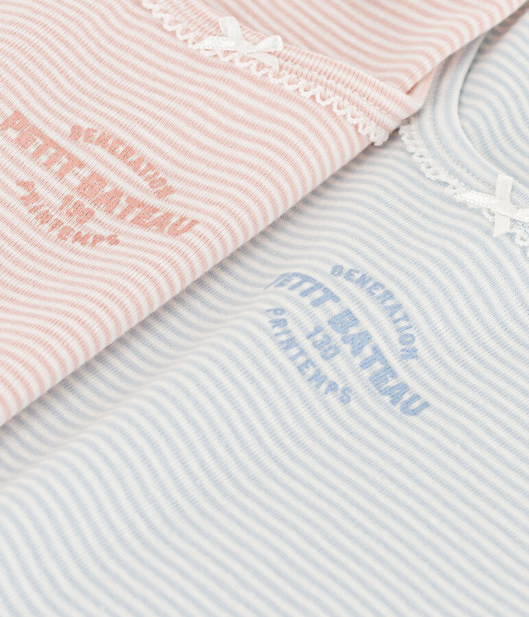 Confezione da 2 t-shirt a maniche corte millerighe in cotone bambina multicolore