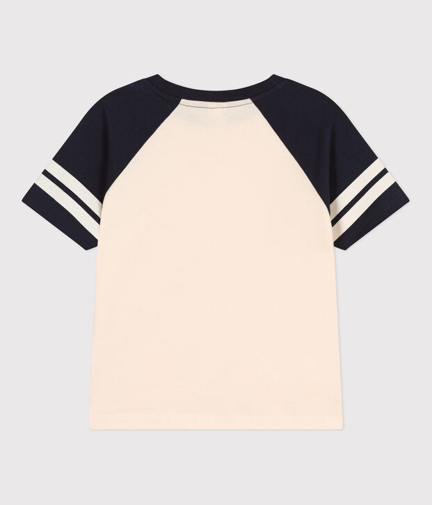 T-shirt bambino in jersey stampato ecru/blu