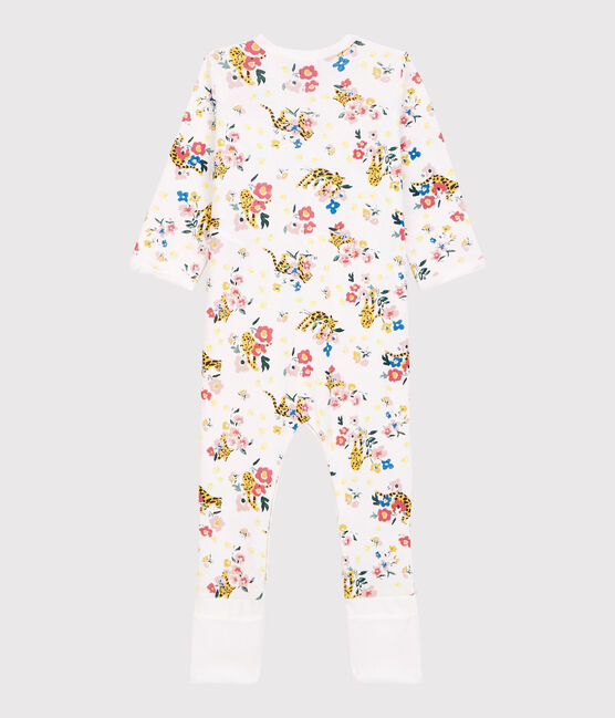 Tutina pigiama con piedi staccabili bebè fosforescente in cotone bianco MARSHMALLOW/bianco MULTICO