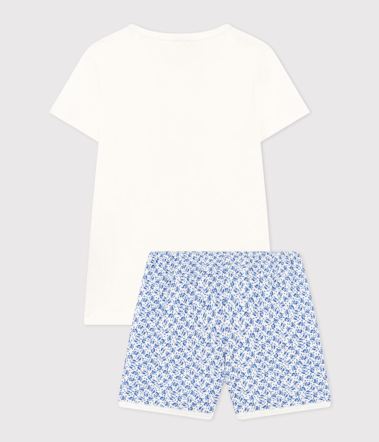 Pigiama shorts in cotone bambina bianco/blu