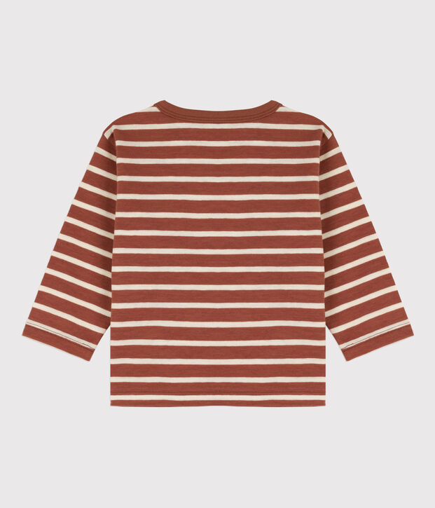 T-shirt maniche lunghe beb&egrave; in cotone marrone/ecru