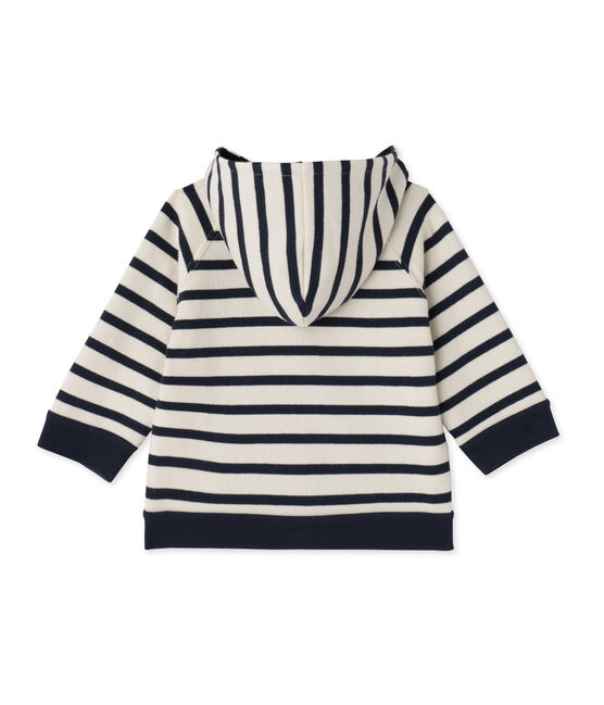 Sweat zippé bébé garçon en jersey lourd rayé beige COQUILLE/blu SMOKING