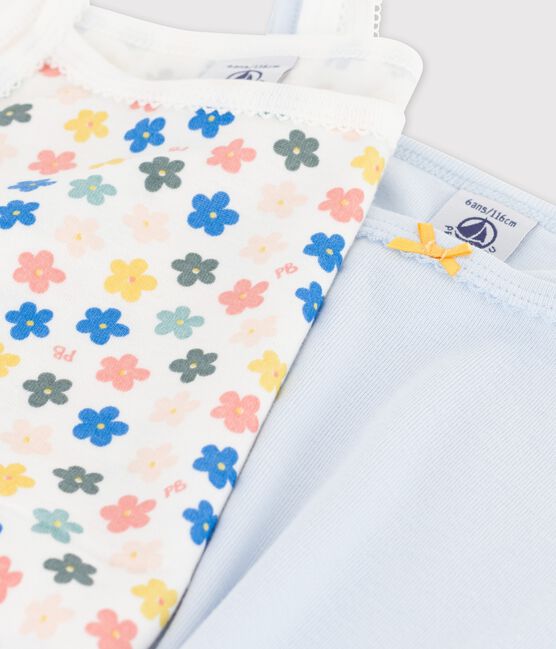 Confezione da 2 canottiere con spalline a fiori rétro fosforescenti bambina in cotone variante 1