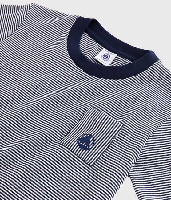 T-shirt maniche corte in cotone bambino blu SMOKING/bianco MARSHMALLOW