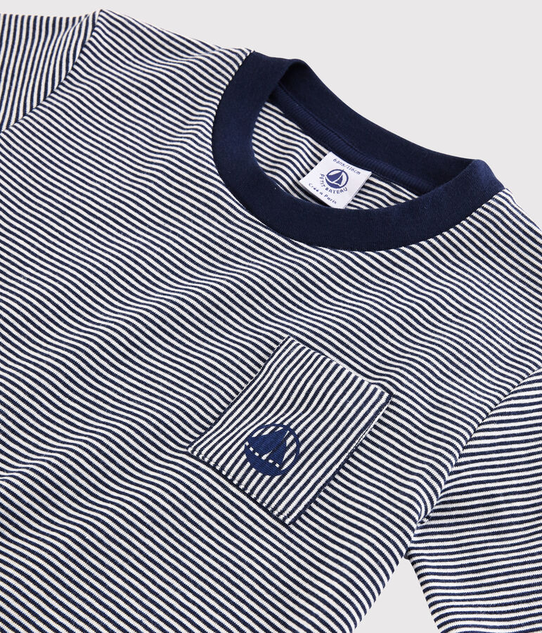 T-shirt maniche corte in cotone bambino blu/bianco