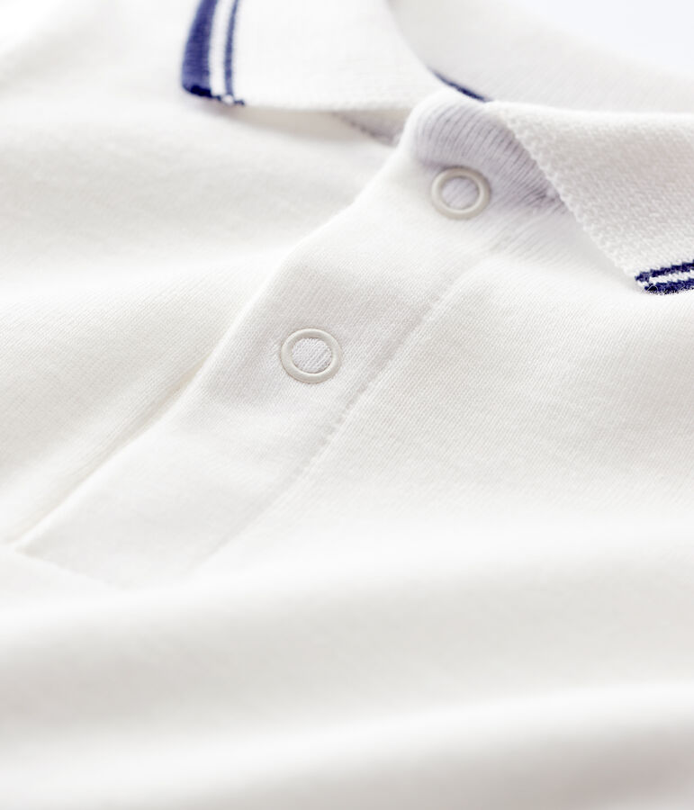 Body con collo a polo in cotone, a manica corta beb&egrave; bianco MARSHMALLOW