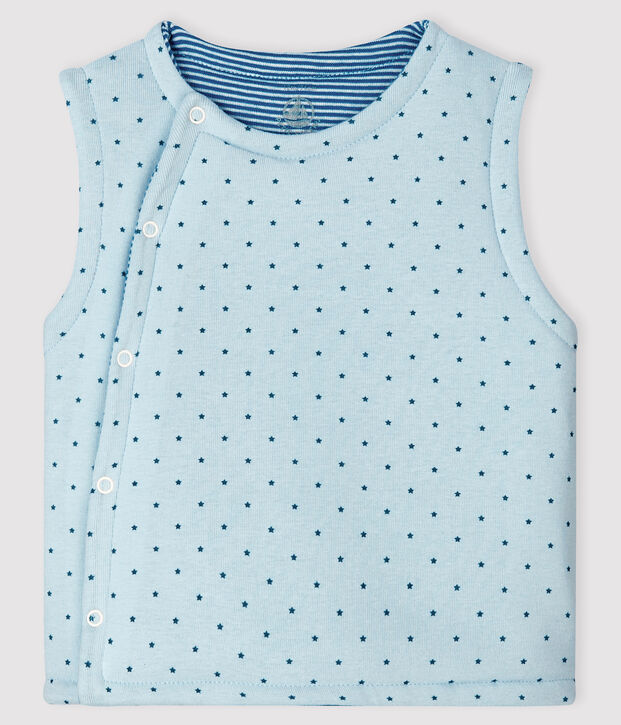 Gil&egrave; blu smanicato reversibile per beb&eacute; maschio a costine in ovatta blu/multicolore