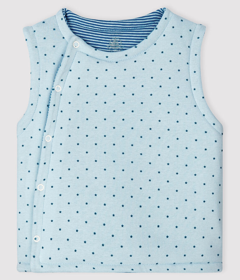 Gil&egrave; blu smanicato reversibile per beb&eacute; maschio a costine in ovatta blu/multicolore