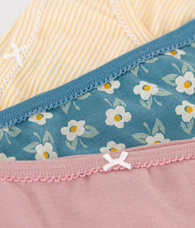 Confezione da 3 slip in cotone bambina motivo fiore multicolore