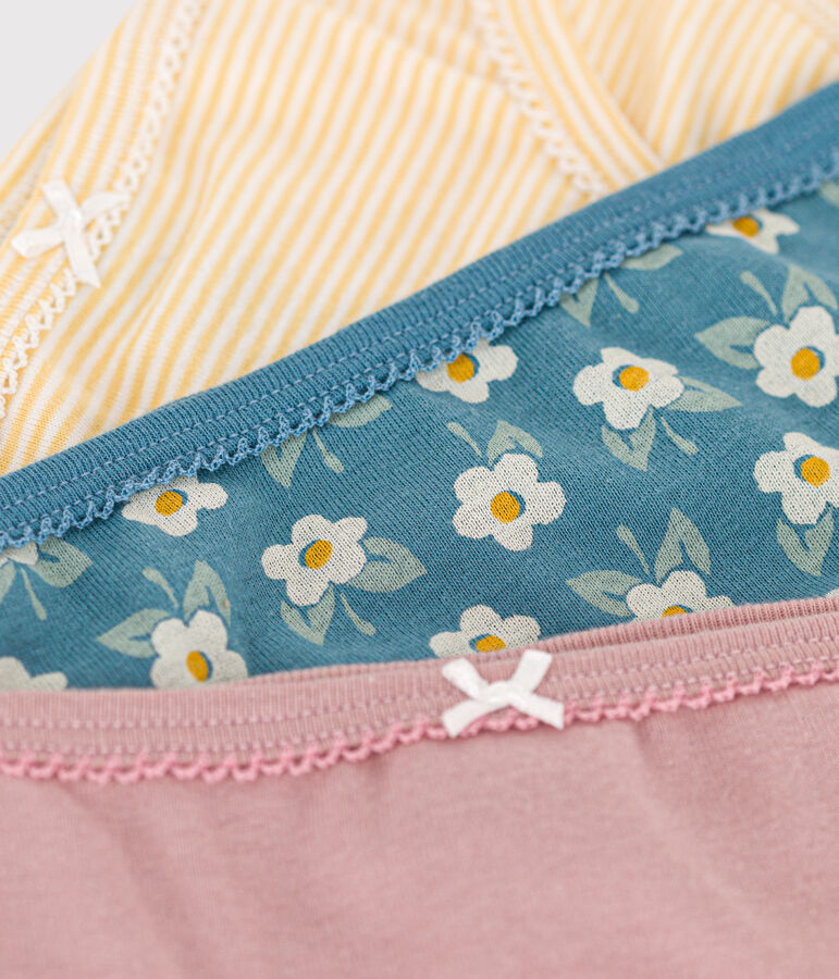 Confezione da 3 slip in cotone bambina motivo fiore multicolore