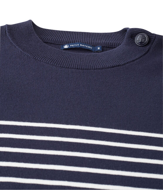Pull marinaro uomo a riga piazzata blu SMOKING/bianco LAIT