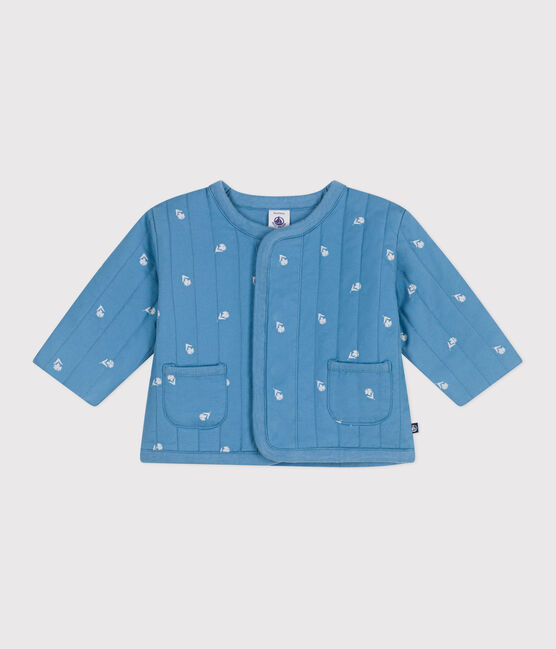 Giacca neonato in cotone trapuntato con stampa a fiorellini blu ALASKA/bianco MARSHMALLOW