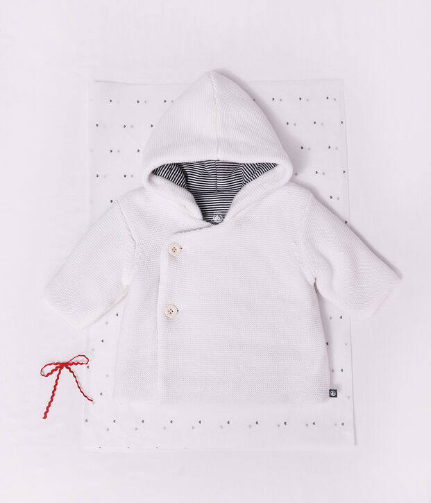 Giacca imbottita in maglia con fodera millerighe neonato bianco