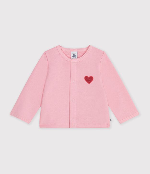 Cardigan in cotone tinta unita con stemma a cuore neonato rosa