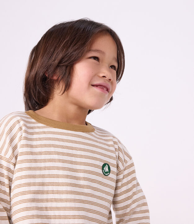 T-shirt a maniche lunghe a righe bambino beige/ecru/beige