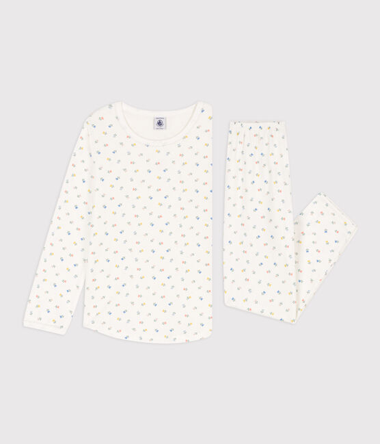 Pigiama bambina in cotone a fiori  bianco MARSHMALLOW/bianco MULTICO