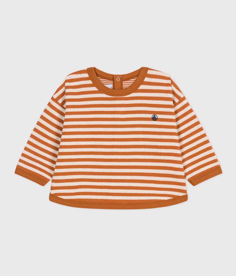 T-shirt a maniche lunghe in tubique per beb&egrave; marrone/ecru