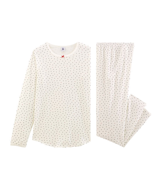 Pigiama ragazza a costine bianco MARSHMALLOW/bianco MULTICO