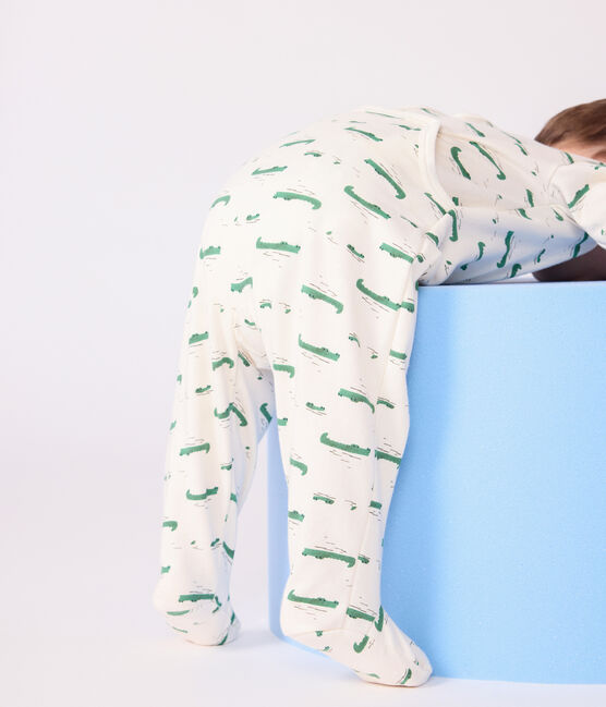 Pigiama in tessuto felpato spazzolato con apertura sulla schiena e stampa coccodrillo neonato MILK/ MULTICO