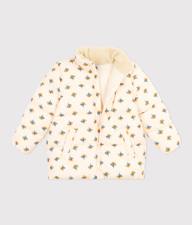 Piumino con cappuccio estraibile bambina ecru/multicolore