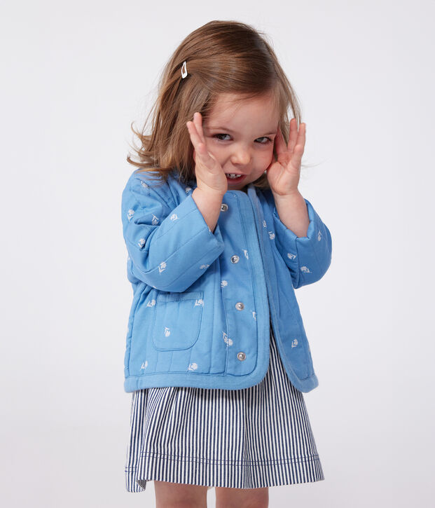 Giacca neonato in cotone trapuntato con stampa a fiorellini blu/bianco