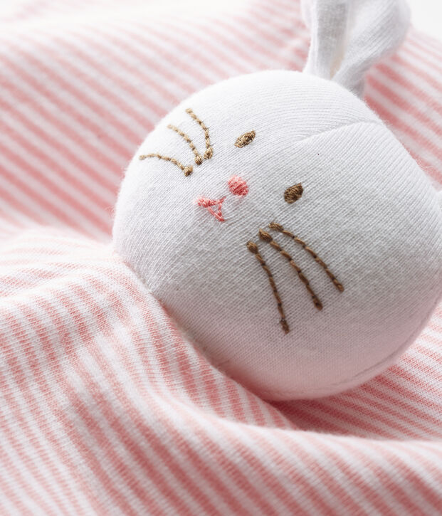 Doudou coniglietto beb&egrave; a costine rosa/bianco