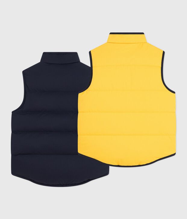 Piumino bambino senza maniche bicolore double face blu/giallo