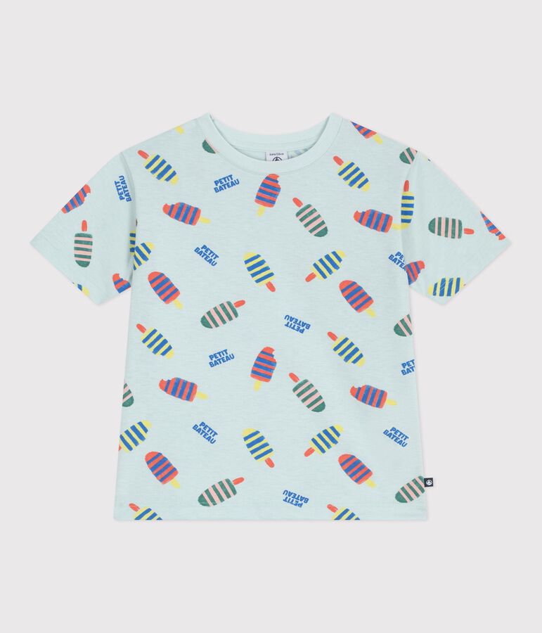 T-shirt a maniche corte in cotone con gabbiani stampati bambino blu/multicolore