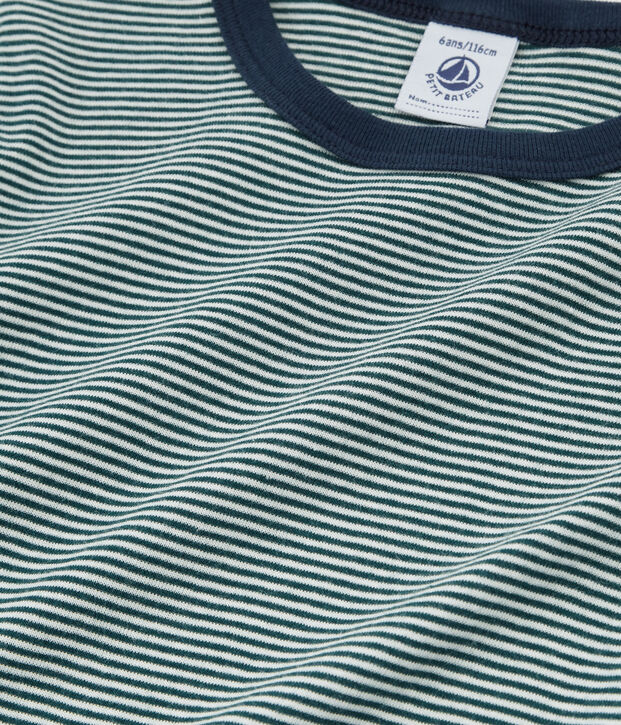 Pigiama manica corta bambino a costine verde/bianco