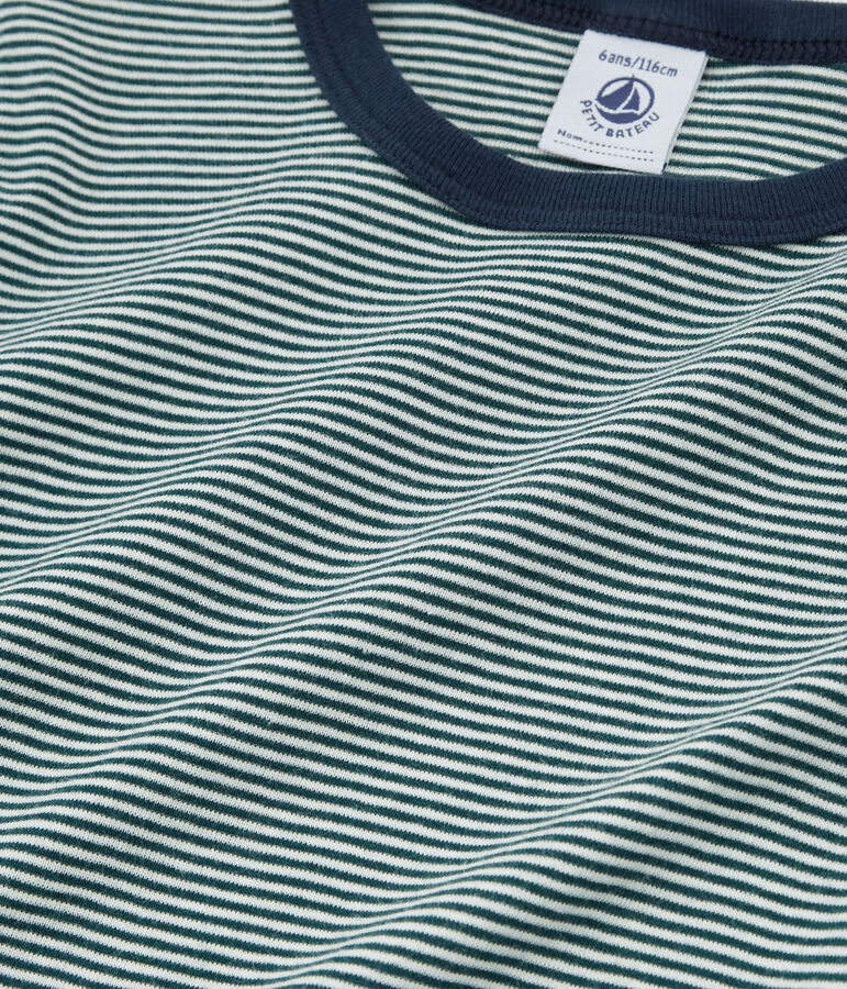 Pigiama manica corta bambino a costine verde PINEDE/bianco MARSHMALLOW