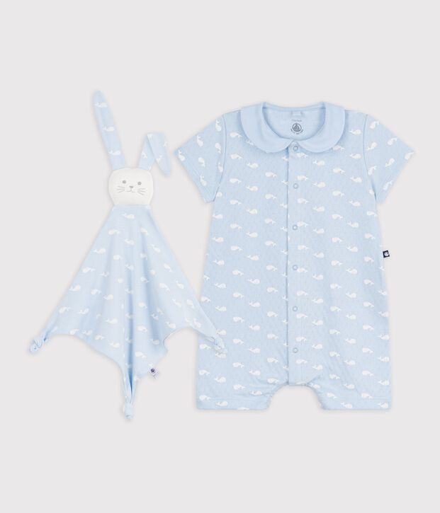 Set regalo con tutina e doudou con balene stampate neonato blu/bianco