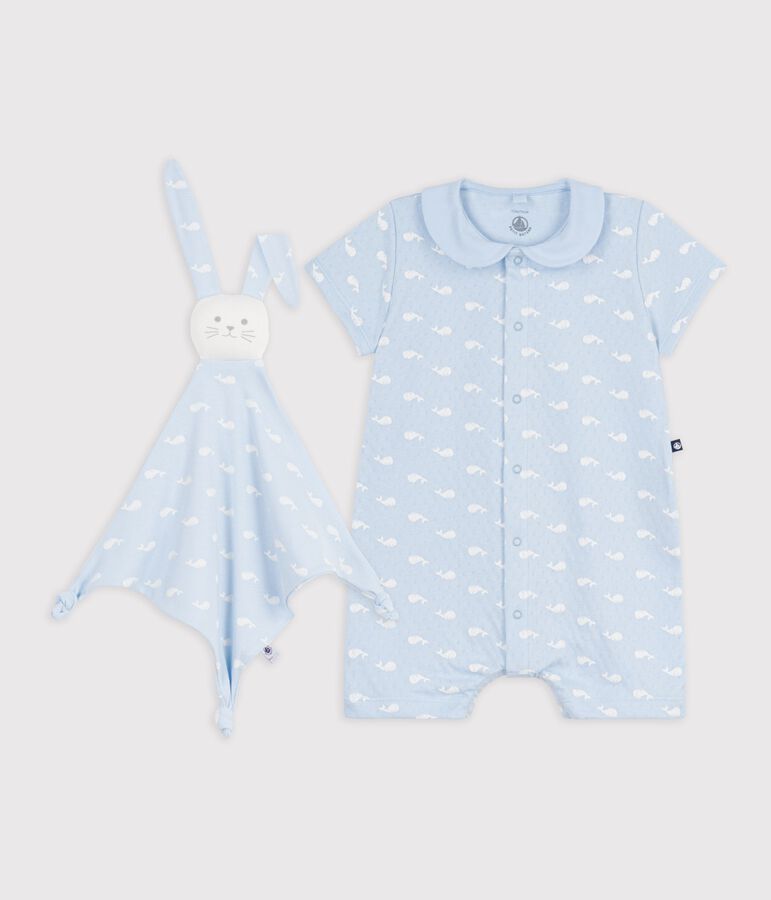 Set regalo con tutina e doudou con balene stampate neonato blu/bianco