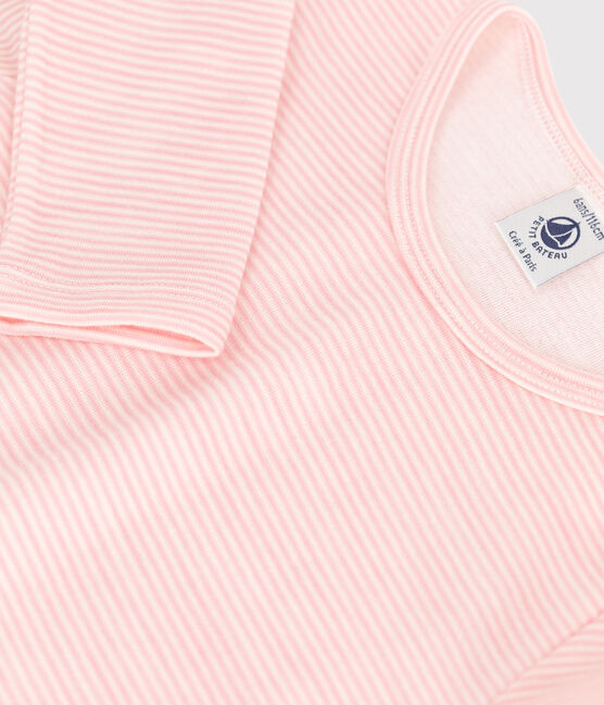 T-shirt a maniche lunghe millerighe in lana e cotone rosa CHARME/bianco MARSHMALLOW