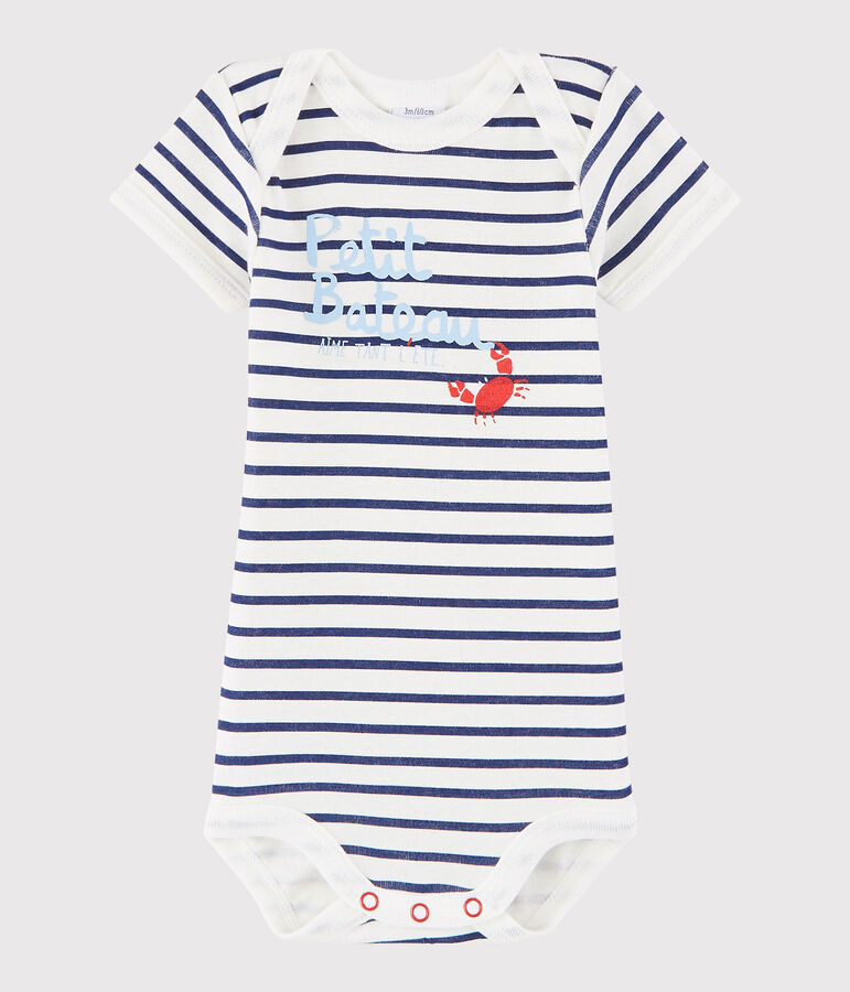 Body a manica corta beb&egrave; unisex bianco/blu