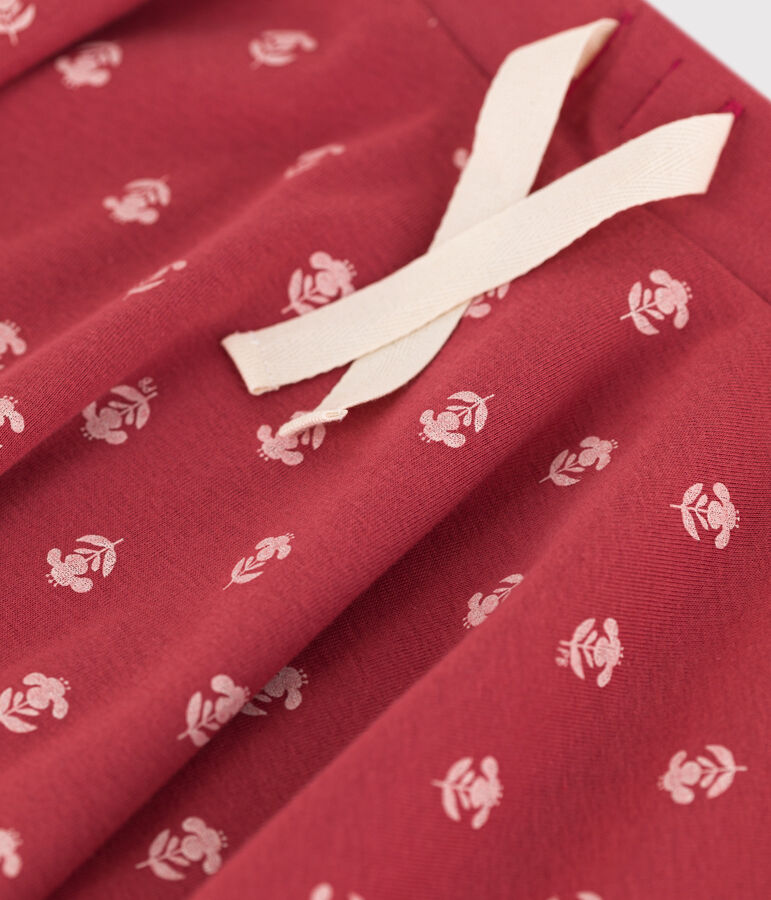 Gonna bambina in cotone stampato rosa/ecru