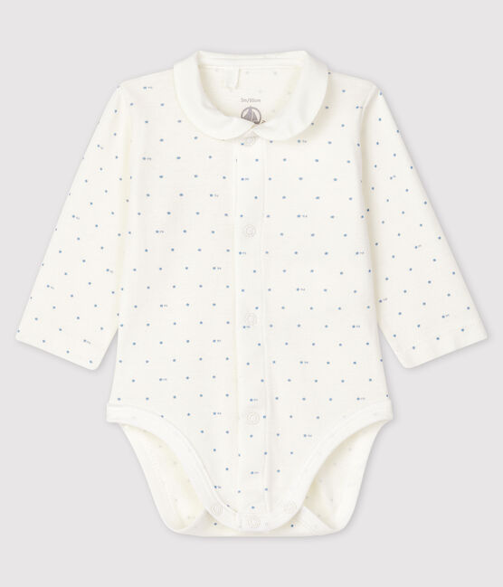 Body con collo manica lunga bebè bianco MARSHMALLOW/blu ACIER